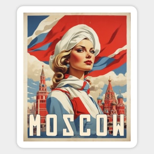 Russia Moscow Woman Moscow Vintage Tourism Poster Sticker